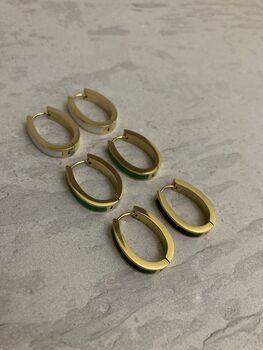 Gold Plated Green Colour Block Hoop Earrings, 3 of 3