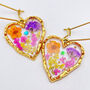 Real Pastel Colour Flowers Heart Drop Earrings Hand Made, thumbnail 1 of 8