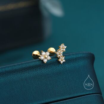 Asymmetric Forget Me Not Flower Bouquet Internally Threaded Flat Back In Sterling Silver, 6 of 12