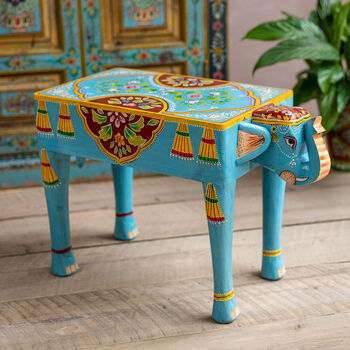 Sky Blue Hand Painted Elephant Side Table, 3 of 3