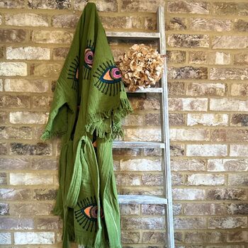 Organic Short Cotton Kimono: Khaki Green Eye, 3 of 3