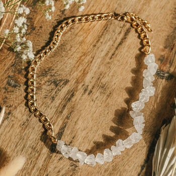 Gold Plate Curb Chain And Quartz Crystal Necklace, 3 of 4
