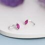 Marquise Ruby Pink Cz Huggie Hoops In Sterling Silver, thumbnail 1 of 12