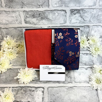 Burnt Orange Floral Wedding Tie Set, 3 of 6