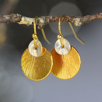 Mixed Metal Silver And Gold Disc Earrings, 3 of 11