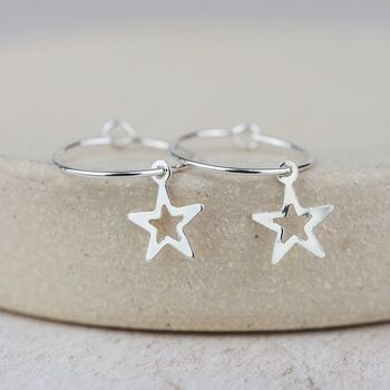 Sterling Silver Charm Hoops With Geo Star Charm, 2 of 4