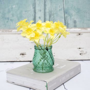 Faux Daffodils In Glass Vase, 7 of 10