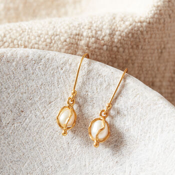 Pearl Gold Caged 18 K Gold And Silver Drop Earrings, 5 of 9