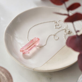 925 Silver Raw Cut Soft Pink Agate Crystal Necklace, 3 of 6