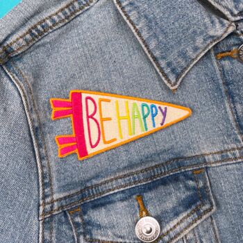 Be Happy Pennant Sew On Patch, 2 of 2