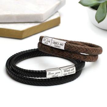 Personalised Men's Double Leather Wrap Bracelet, 2 of 5