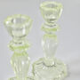 Pair Of Green Glass, Lace Edge Candlesticks, thumbnail 2 of 10