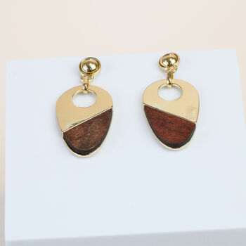 Gold Plated Imitation Wood Drop Earrings, 3 of 8