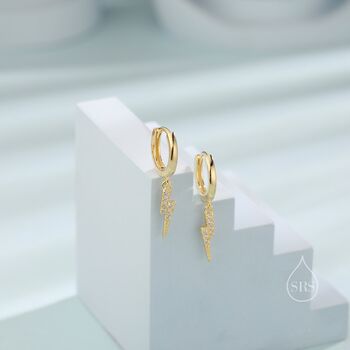 Sterling Silver Cz Lightning Bolt Huggie Hoop Earrings, 4 of 10