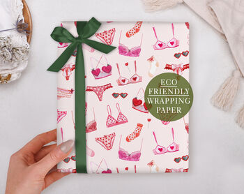 Valentine Wrapping Paper With Bra Underwear Pattern, Three Sheet Pack, 2 of 3