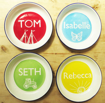 Personalised Hand Painted Enamel Name And Sails Dish, 3 of 4