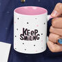 Keep Smiling Motivational Polka Dot Mug Gift For Her, thumbnail 1 of 2
