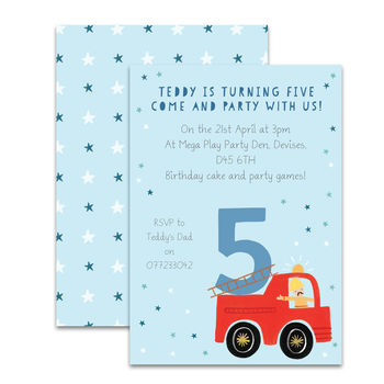 Personalised Fire Engine Birthday Invitations, 2 of 5