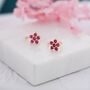 Pink Forget Me Not Flower Cz Hoop Earrings, thumbnail 6 of 12