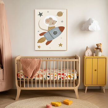 Rocket Space Mouse Nursery Art Print, 2 of 3