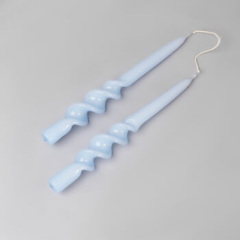 G Decor Sky Blue Set Of Two Hand Dipped Dinner Candles, 4 of 4