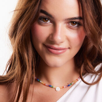 Rainbow Moonstone Smiley Face Necklace, 3 of 7