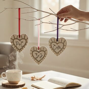 Personalised Couples Initials Ceramic Hanging Heart Valentines Gift, 4 of 12