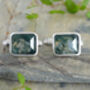 Natural Moss Agate Cufflinks In Sterling Silver, thumbnail 1 of 3