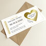 Personalised Theatre Ticket Scratch Card: Theatre Masks And Gold Heart Design, thumbnail 4 of 7