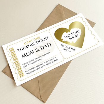 Personalised Theatre Ticket Scratch Card: Theatre Masks And Gold Heart Design, 4 of 7