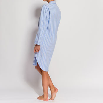 Women's Nightshirt In Blue And White Striped Flannel, 3 of 4