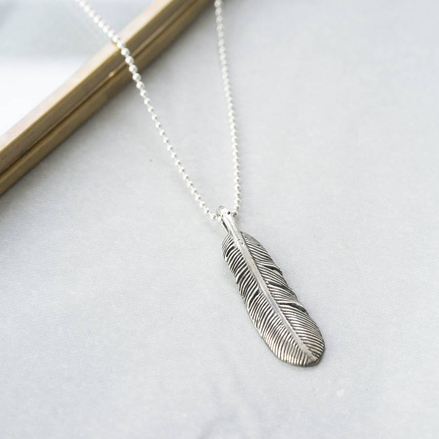 Large Silver Feather Necklace By Silver Service Jewellery ...