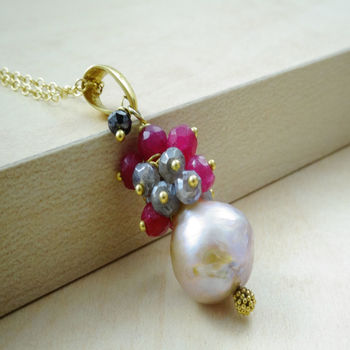 Kasumi Like Pearl Ruby Diamond Labradorite Necklace, 3 of 4