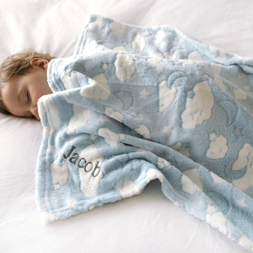 Personalised Soft Blue Cloud Baby Blanket By A Type Of Design