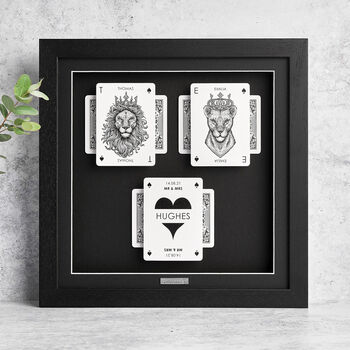 Personalised Mr And Mrs Wedding Gift Lion Playing Cards Frame, 6 of 9