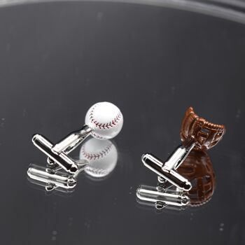 Baseball And Glove Cufflinks | 316 L Stainless Steel Sports Gift For Men, 5 of 7