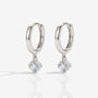 Gold Or Silver Women's Hoop Earrings With Round Stone Charm, thumbnail 3 of 5