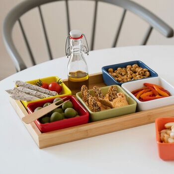 Set Of Six Porcelain Bowls With A Wooden Serving Tray, 6 of 12