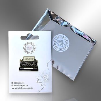 Black Vintage Typewriter Writer's Enamel Lapel Pin Badge, Gift For Writers And Bloggers, 5 of 9