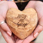 Personalised Olive Wood Valentine Anniversary Heart, thumbnail 1 of 11