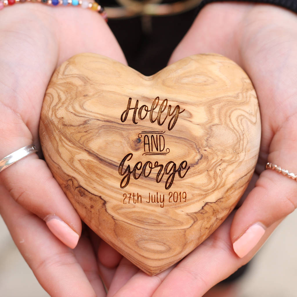 Personalised Olive Wood Valentine Anniversary Heart, 1 of 11