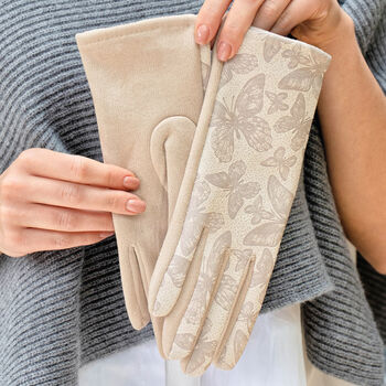Butterfly Brocade Suede Stretchy Fabric Gloves, 5 of 12