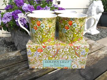 Set Of Four Gift Boxed Palace Mugs In William Morris Golden Lily Design, 2 of 12