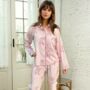 Victoria Long Sleeve Organic Pyjamas. Stripe/Rose Print, thumbnail 1 of 5