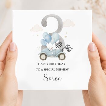 Race Car 2nd Birthday Card, Blue Birthday Card For Son, Nephew,Grandson Any Relationship, 3 of 6
