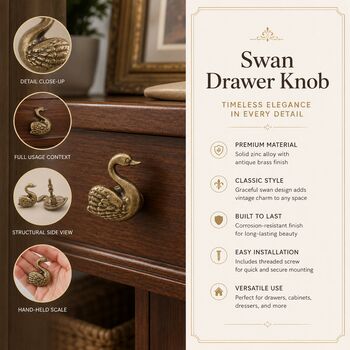 Elegant Swan Brass Cabinet Knob, 5 of 9