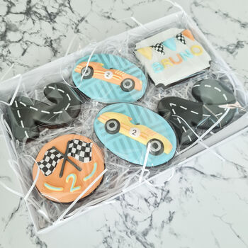 Racing Car Biscuit Gift Box, Personalised Birthday Gift, 2 of 12