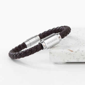 Personalised Men's Roman Numerals Leather Bracelet, 2 of 10