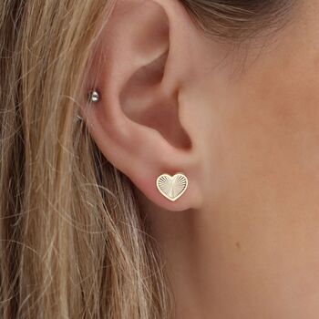 9ct Yellow Gold Rainbow Heart Stud Earrings, 2 of 3