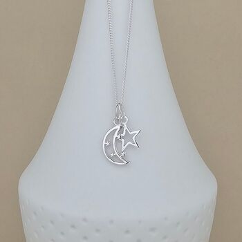 Personalised Eid Moon And Star Charm Silver Necklace, 3 of 5